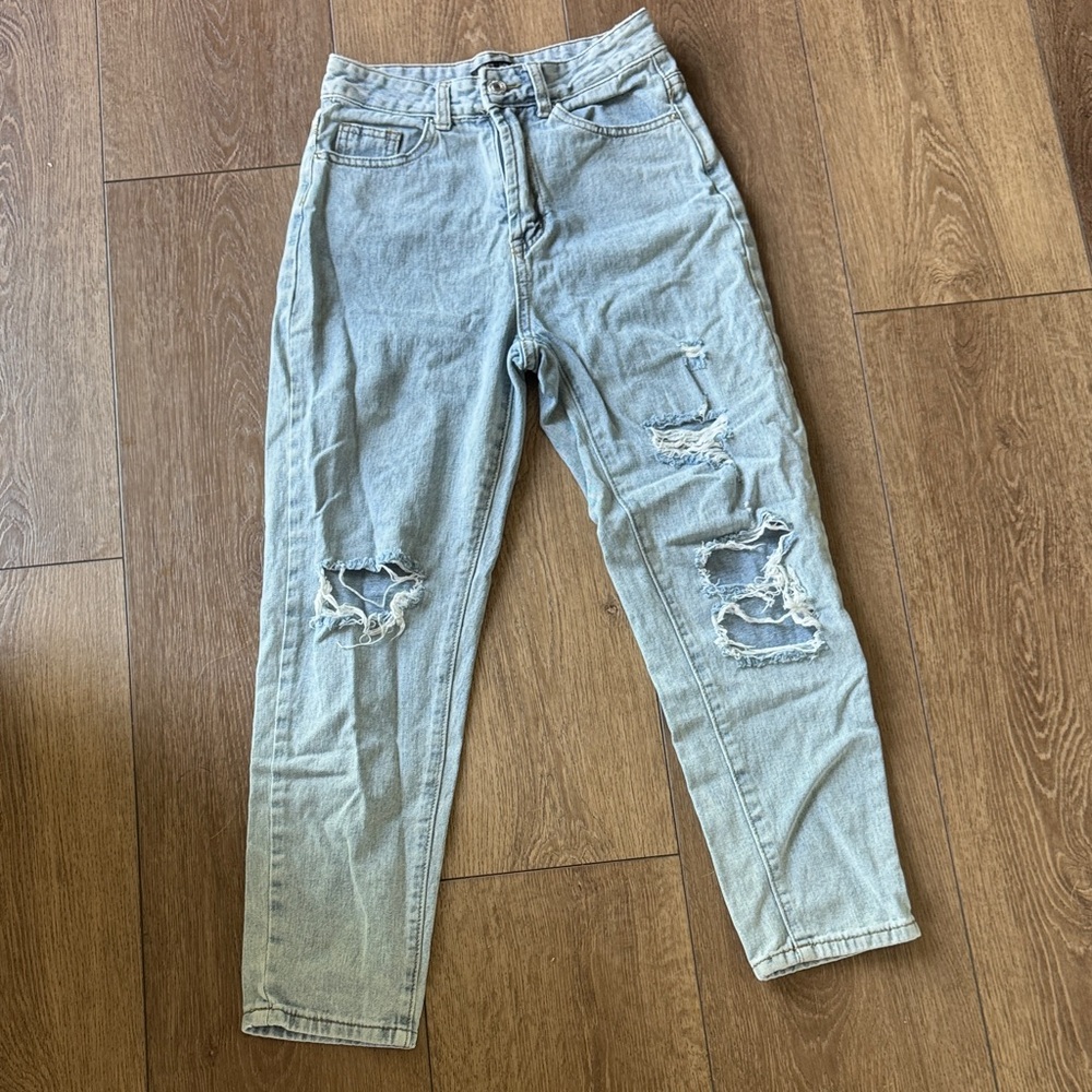 SHEIN Light Blue Distressed Boyfriend Jeans